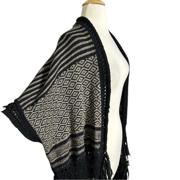 ANTHROPOLOGIE Galenia Cardigan Bohemian Crochet Fringe Lambswool Tribal, OS - Picture 3 of 16